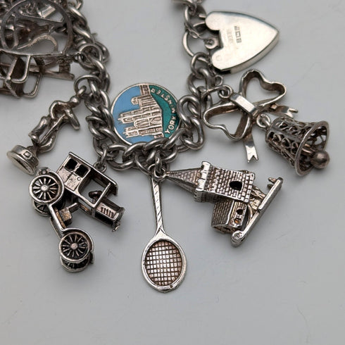 1970 British Vintage Sterling Silver Charm Bracelet 78g D&BS